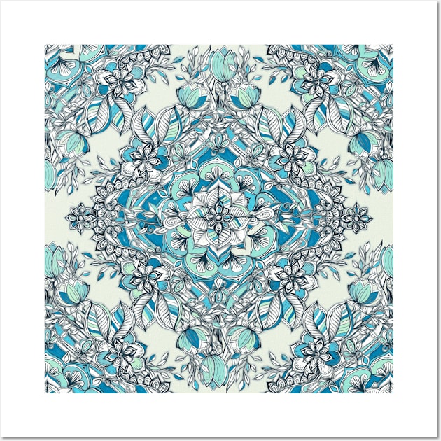 Floral Diamond Doodle in Teal and Turquoise Wall Art by micklyn